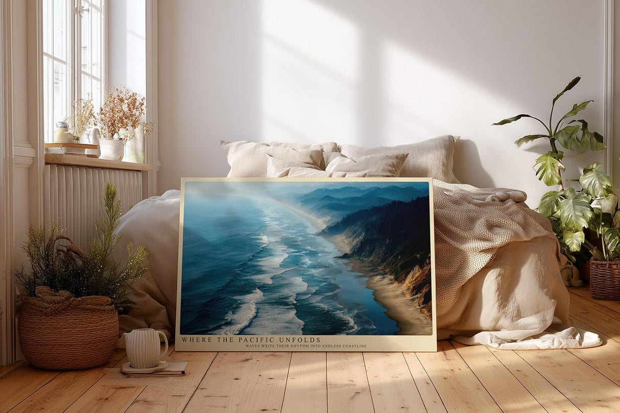 Paul Sinus Wandbild 120x80cm Pazifische Kueste Panorama Ozean Landschaft moderne Natur Wanddekoration Meer Kueste Kunstdruck Wohnzimmer Schlafzimmer