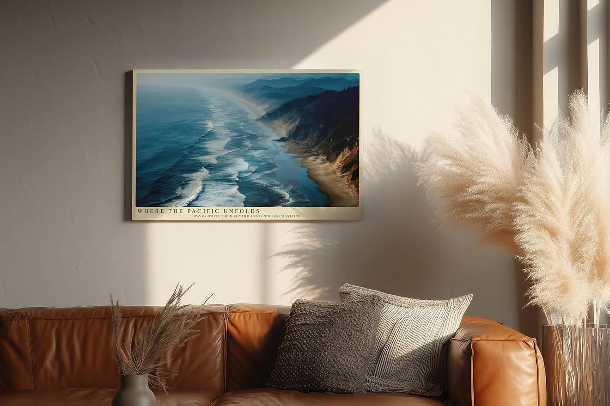 Paul Sinus Wandbild 120x80cm Pazifische Kueste Panorama Ozean Landschaft moderne Natur Wanddekoration Meer Kueste Kunstdruck Wohnzimmer Schlafzimmer