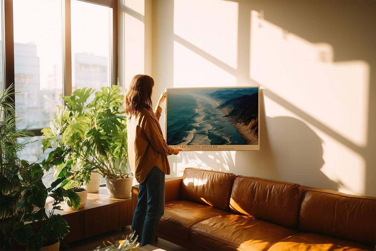 Paul Sinus Wandbild 120x80cm Pazifische Kueste Panorama Ozean Landschaft moderne Natur Wanddekoration Meer Kueste Kunstdruck Wohnzimmer Schlafzimmer