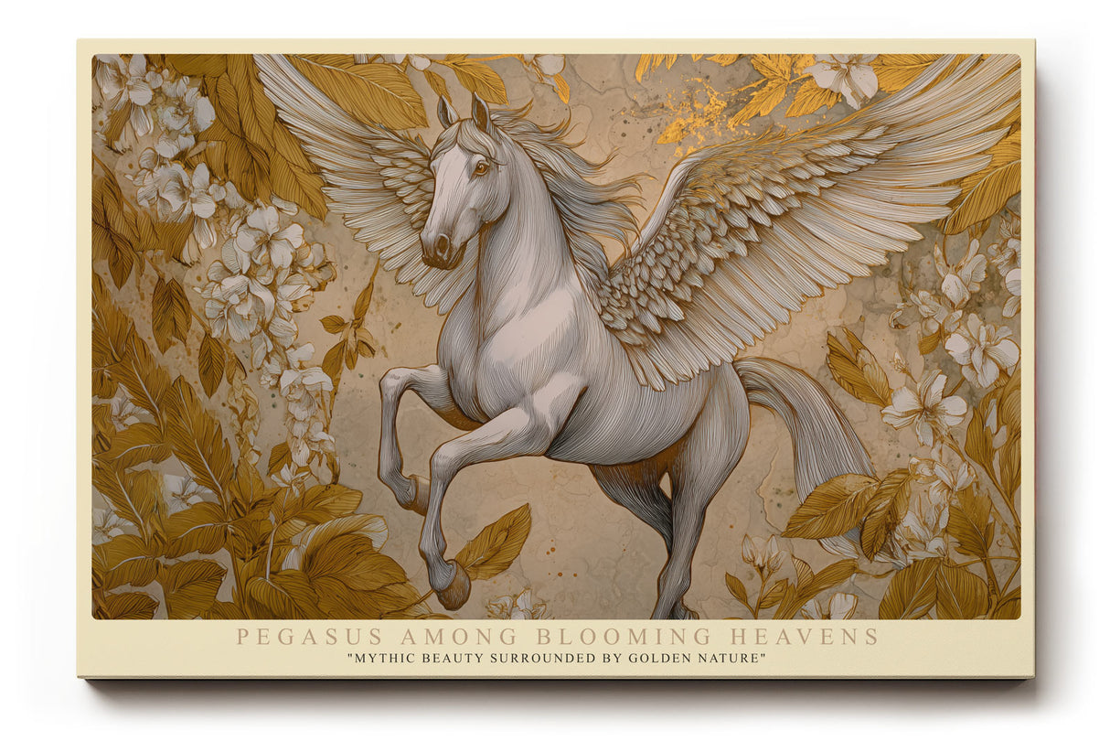 Paul Sinus Wandbild Pegasus Among Blooming Heavens Mythic Beauty in Golden Harmony