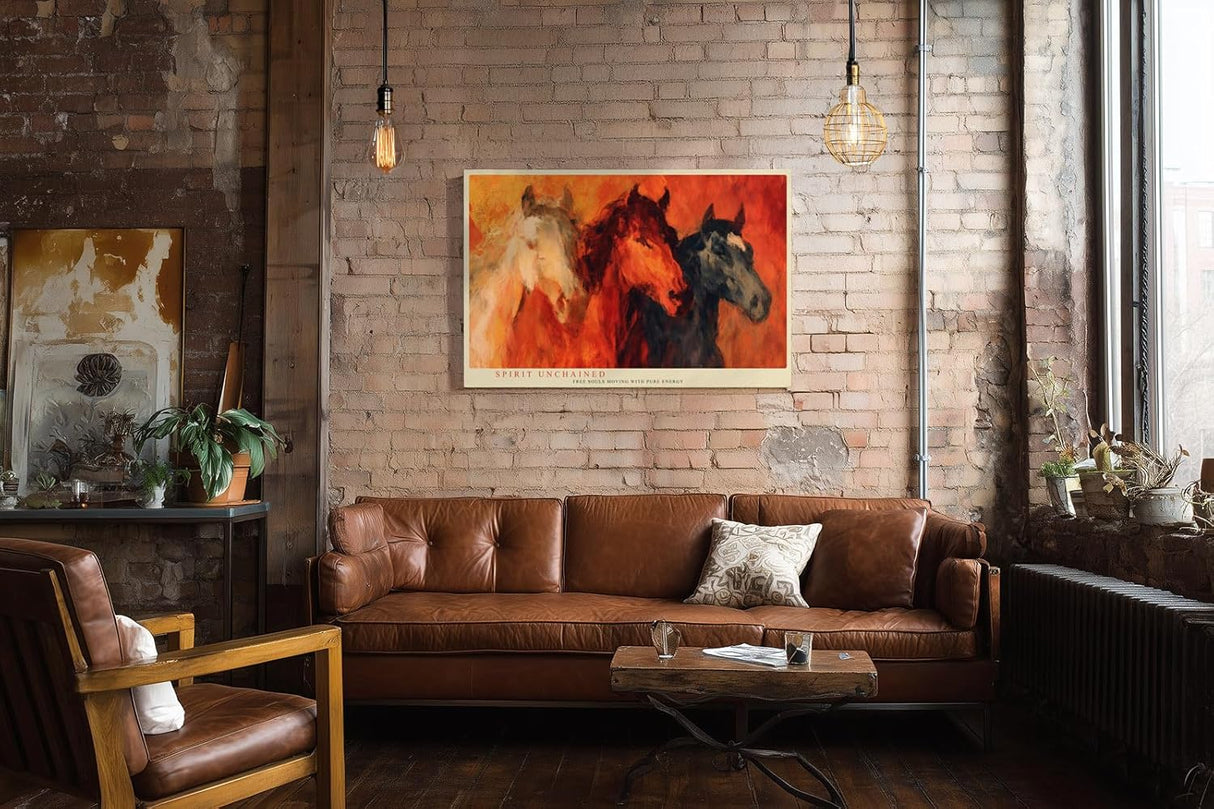 Paul Sinus Wandbild 120x80cm Pferde abstrakte Tiermalerei rot orange dynamische Kunst moderne Wanddekoration fuer Wohnzimmer Büro