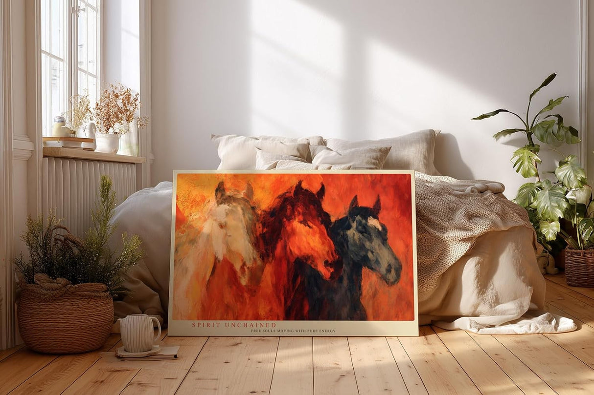 Paul Sinus Wandbild 120x80cm Pferde abstrakte Tiermalerei rot orange dynamische Kunst moderne Wanddekoration fuer Wohnzimmer Büro