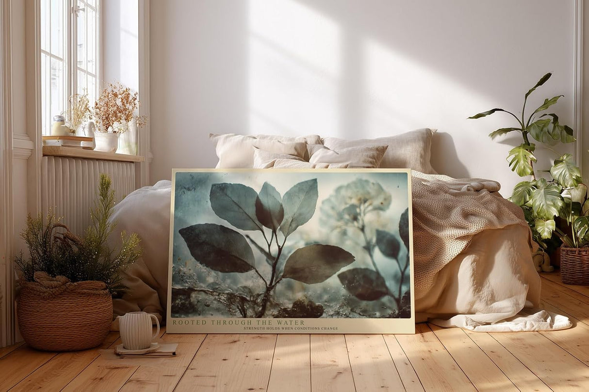 Paul Sinus Wandbild 120x80cm Pflanze im Wasser Natur Makro Fotokunst grün blau Kunstdruck ruhige botanische