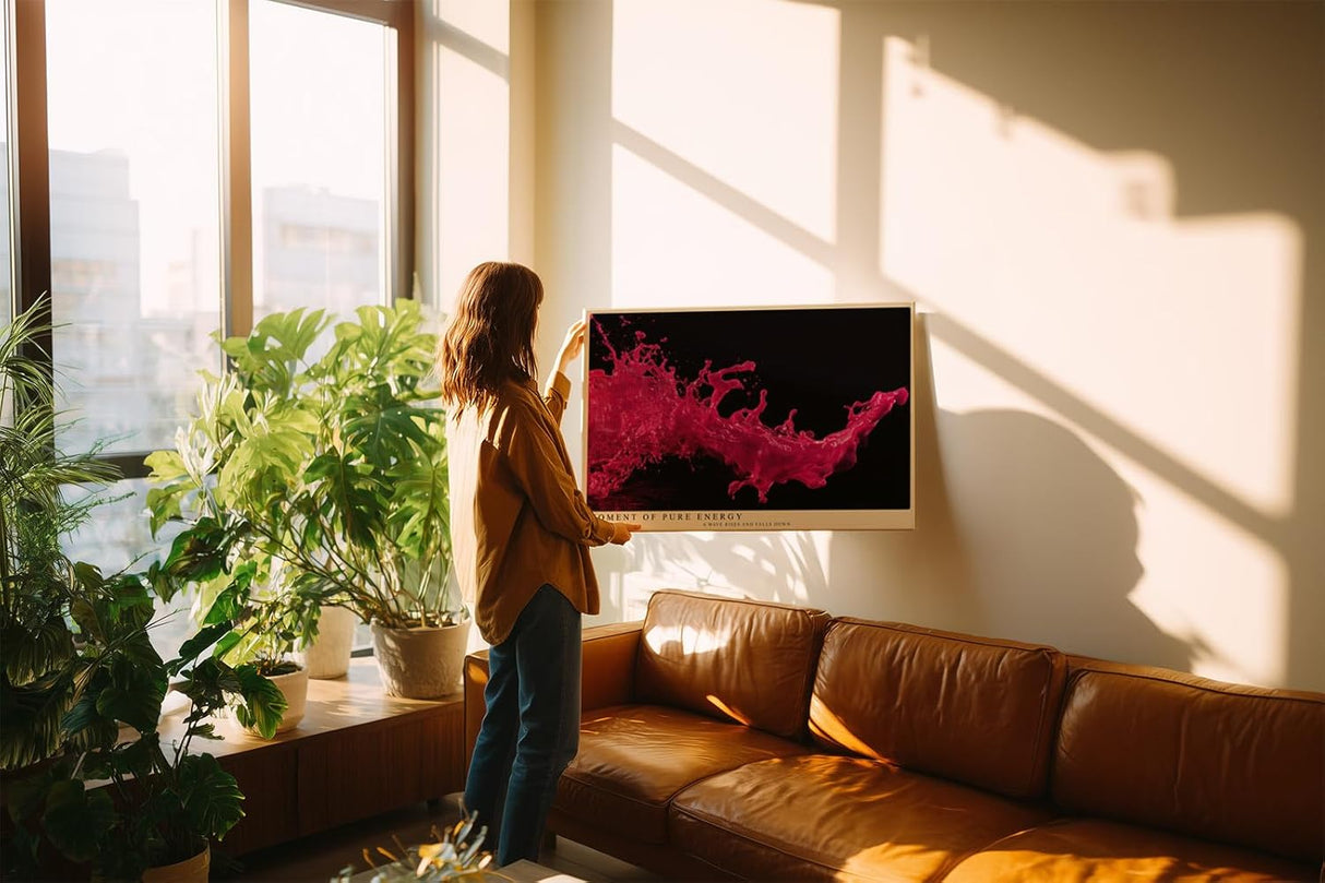 Paul Sinus Wandbild 120x80cm pinke Farbspritzer abstrakte Fotokunst dynamische Flüssigkeit moderne Kunst pink schwarz großes Kunstbild moderne Wanddekoration für Wohnzimmer Büro Atelier