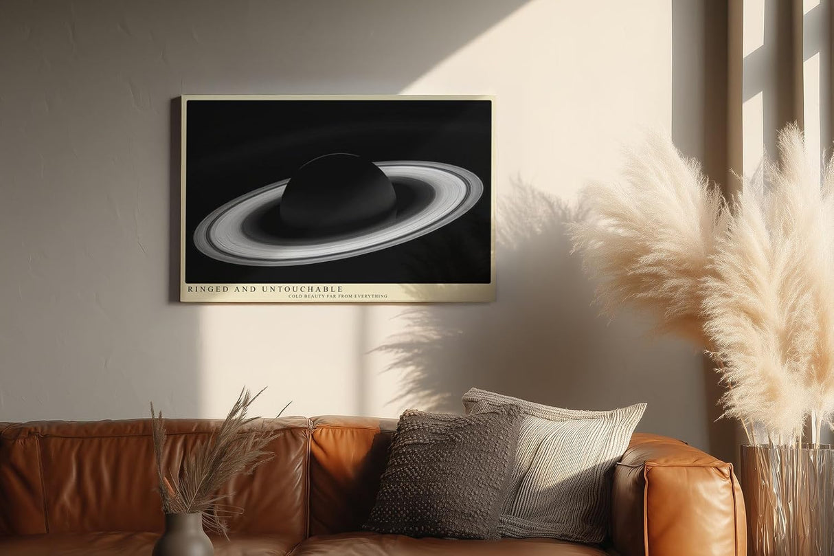 Paul Sinus Wandbild 120x80cm Planet Mit Ringen Kosmos Minimalistische Weltraum Kunst Schwarz Weiss Illustration Kunstdruck Poster Grosse Wanddekoration fuer Wohnzimmer Büro