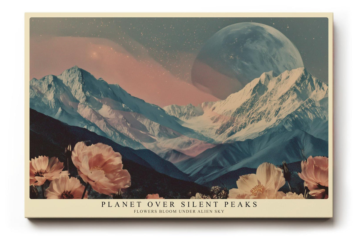 Paul Sinus Wandbild 120x80cm Planet Über Bergen Fantasie Landschaft LeinWandbild 120x80cm Kosmische Naturkunst Wanddekoration