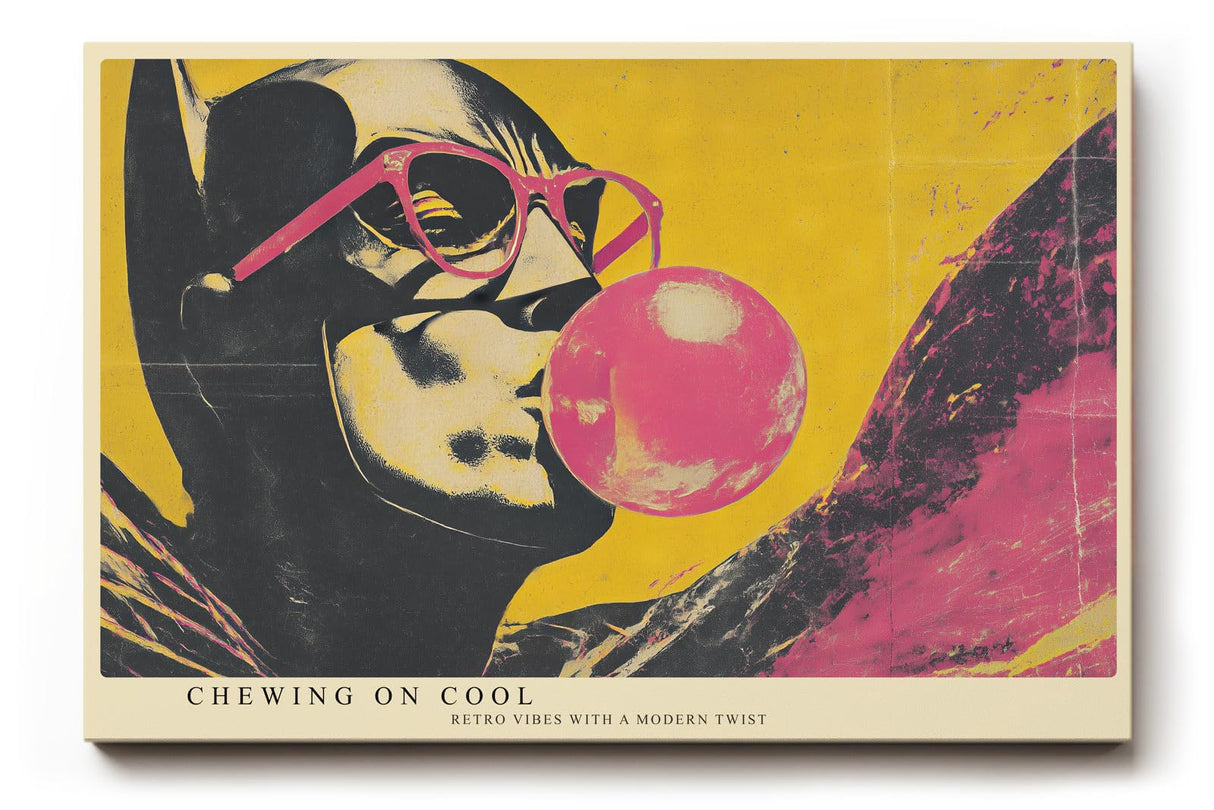 Paul Sinus Wandbild 120x80cm Pop Art Frau Kaugummi retro gelb pink moderne Street Art Illustration Kunstdruck grosses Wandbild 120x80cm trendige Wanddekoration fuer Wohnzimmer Büro