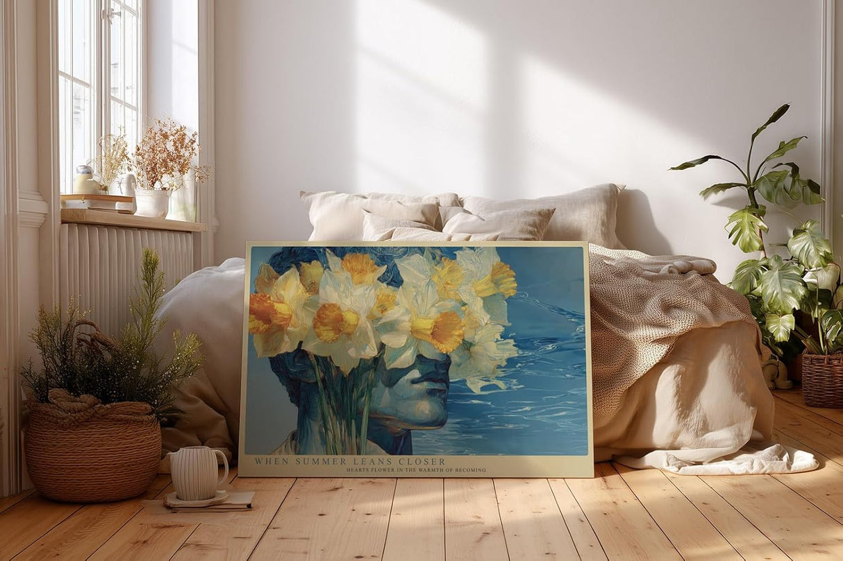 Paul Sinus Wandbild 120x80cm Portrait mit Narzissen Surreale Blumen Kunst Moderne Illustration mit floraler Komposition