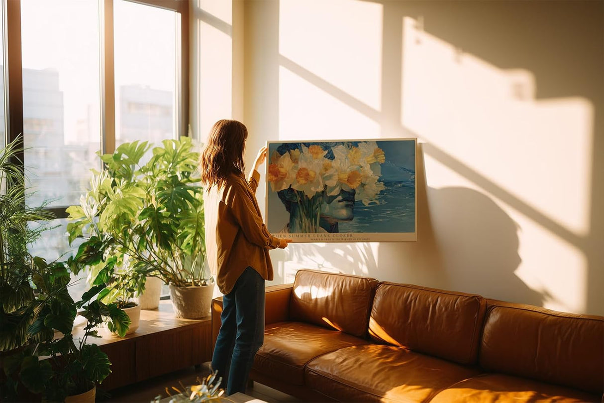 Paul Sinus Wandbild 120x80cm Portrait mit Narzissen Surreale Blumen Kunst Moderne Illustration mit floraler Komposition