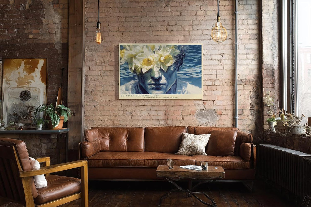 Paul Sinus Wandbild 120x80cm Portrait mit Narzissen Surreale Blumen Kunst Moderne Naturkomposition mit ruhiger Atmosphaere