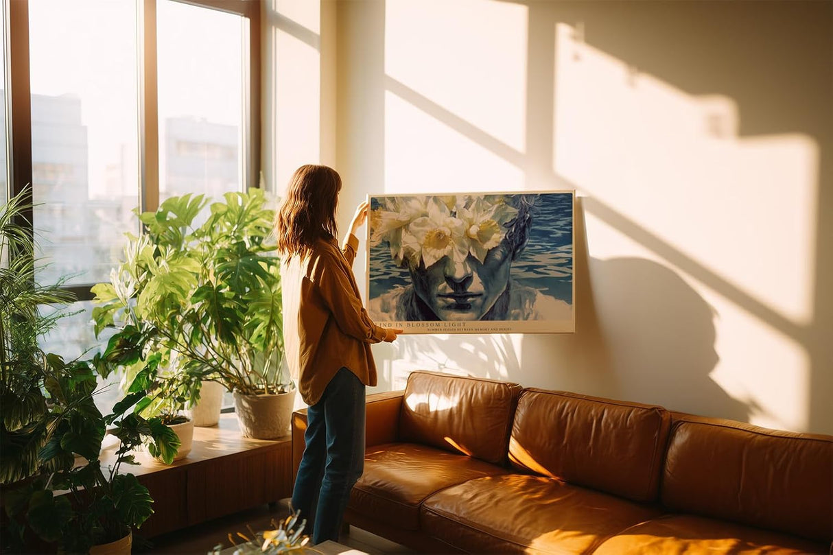 Paul Sinus Wandbild 120x80cm Portrait mit Narzissen Surreale Blumen Kunst Moderne Naturkomposition mit ruhiger Atmosphaere
