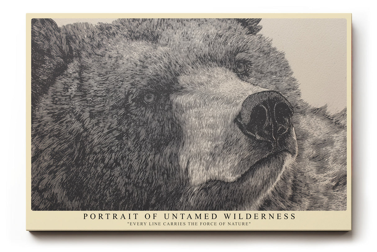 Paul Sinus Wandbild Portrait of Untamed Wilderness kraftvolles Tiermotiv mit Bärenporträt in natürlicher Linienzeichnung