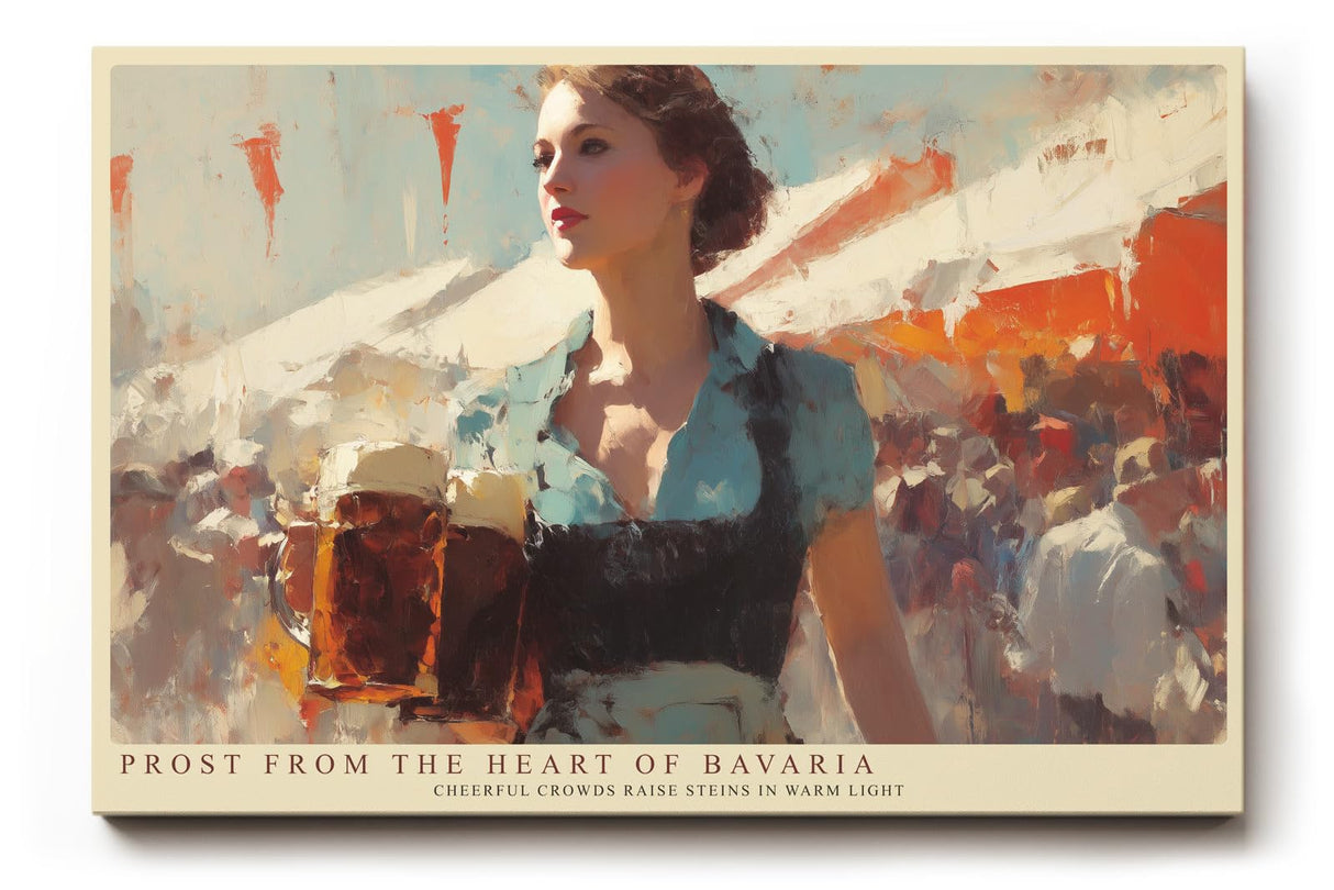 Paul Sinus Wandbild 120x80cm Prost from the Heart of Bavaria Oktoberfest Szene mit Bierkrügen Kunst Poster für Wohnzimmer Küche Bar