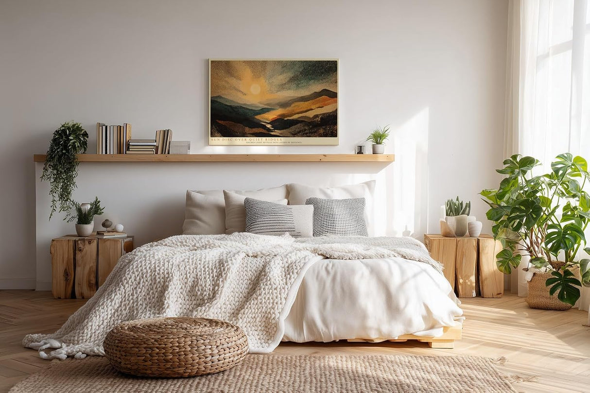 Paul Sinus Wandbild 120x80cm Punktmalerei Landschaft Sonnenuntergang Berge moderne Natur Kunst Wanddekoration Wohnzimmer