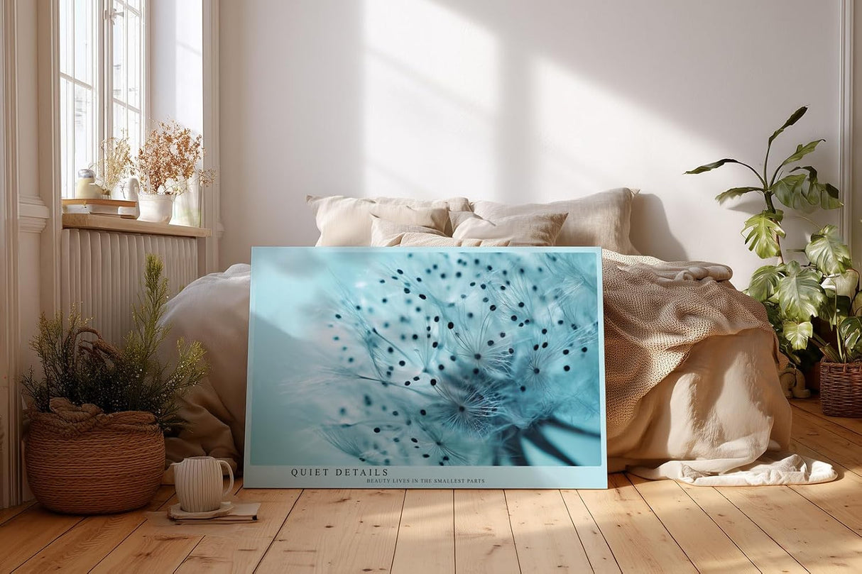 Paul Sinus Wandbild 120x80cm Pusteblume Detail Makrofotografie in hellen Blautönen minimalistische Naturkunst stilvolles botanisches Kunstbild für Wohnzimmer Büro