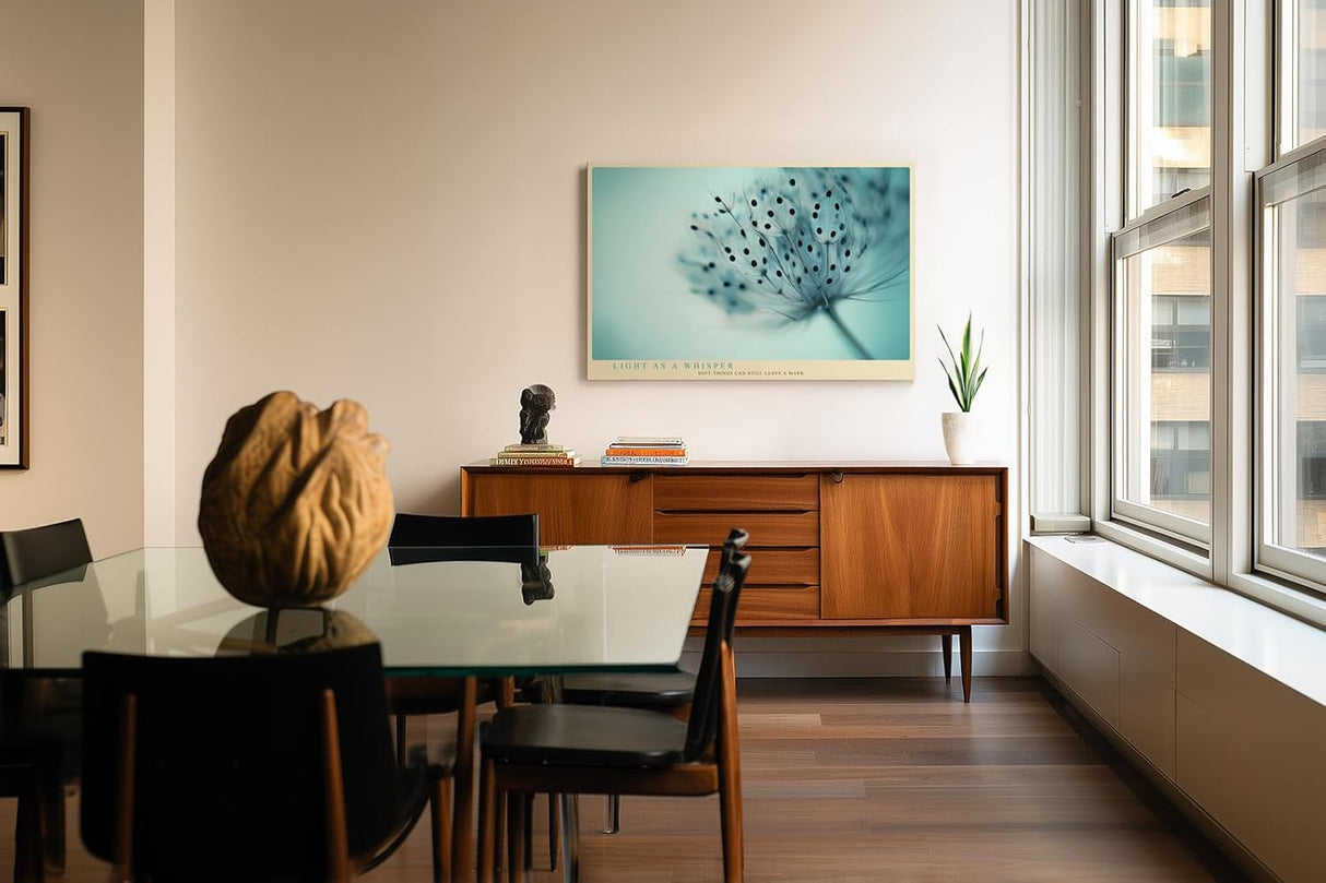 Paul Sinus Wandbild 120x80cm Pusteblume Makrofotografie in sanften Blautönen elegante Natur Fotokunst minimalistische botanische