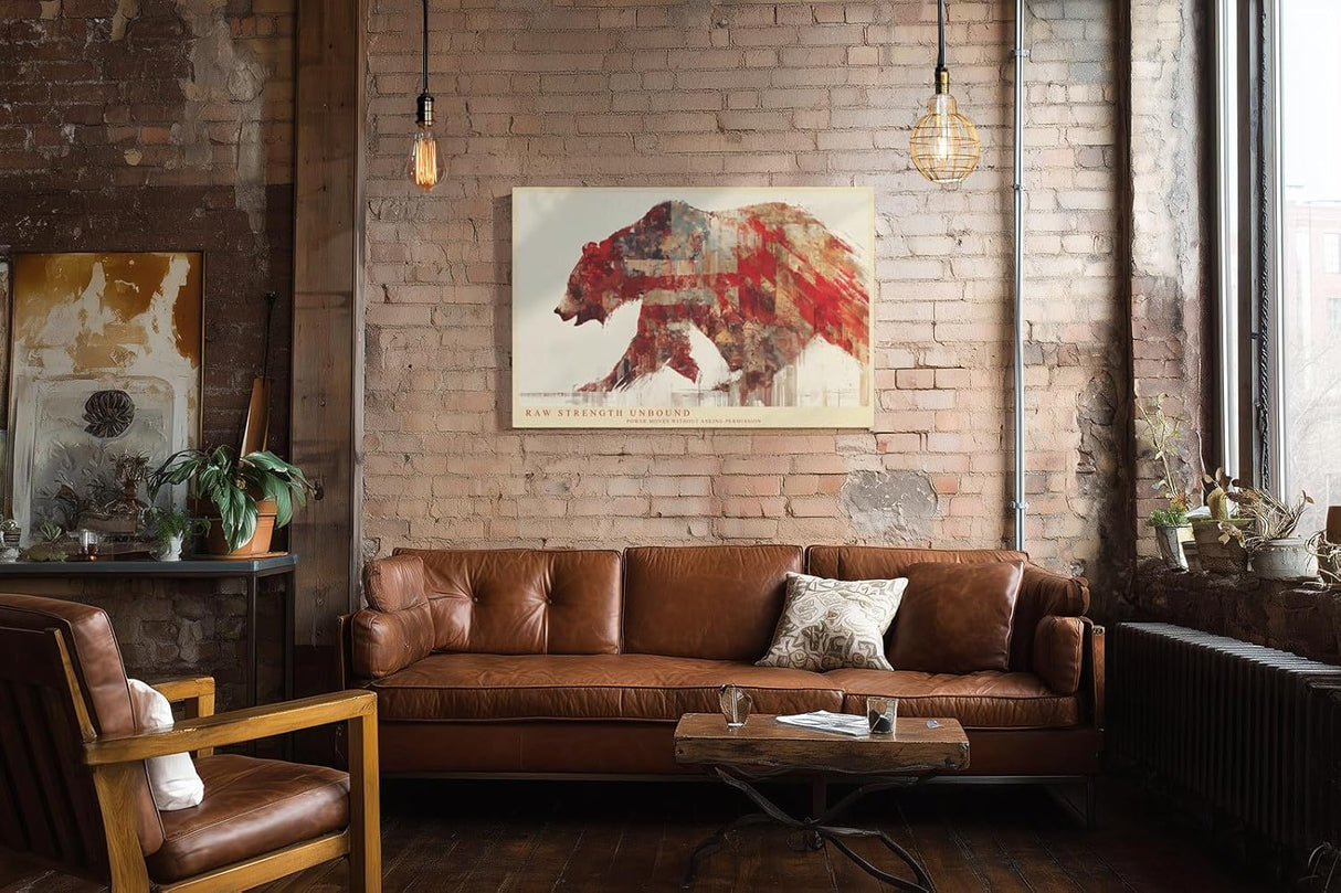 Paul Sinus Wandbild 120x80cm Raw Strength Unbound Abstrakter Baer mit USA Flagge Moderne Tier Kunst fuer Wohnzimmer Büro und Loft