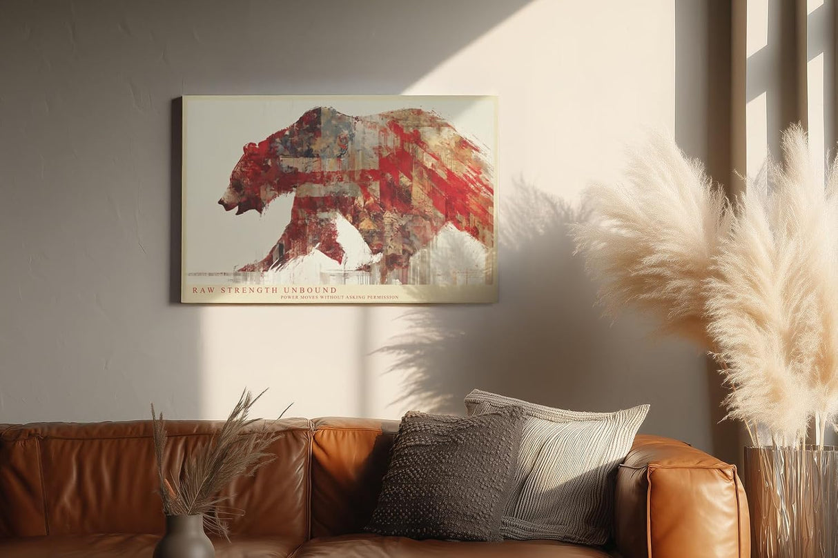 Paul Sinus Wandbild 120x80cm Raw Strength Unbound Abstrakter Baer mit USA Flagge Moderne Tier Kunst fuer Wohnzimmer Büro und Loft