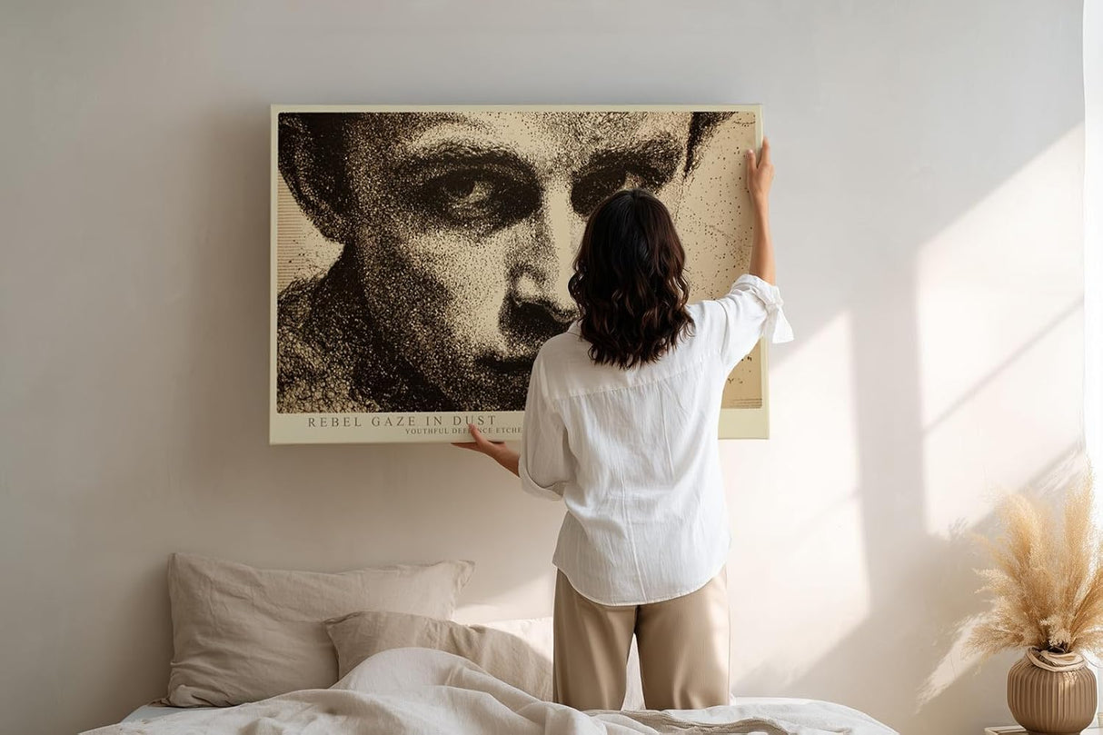 Paul Sinus Wandbild 120x80cm Rebel Gaze in Dust modernes Portrait in Punkttechnik Kunst Poster für Wohnzimmer Büro Studio
