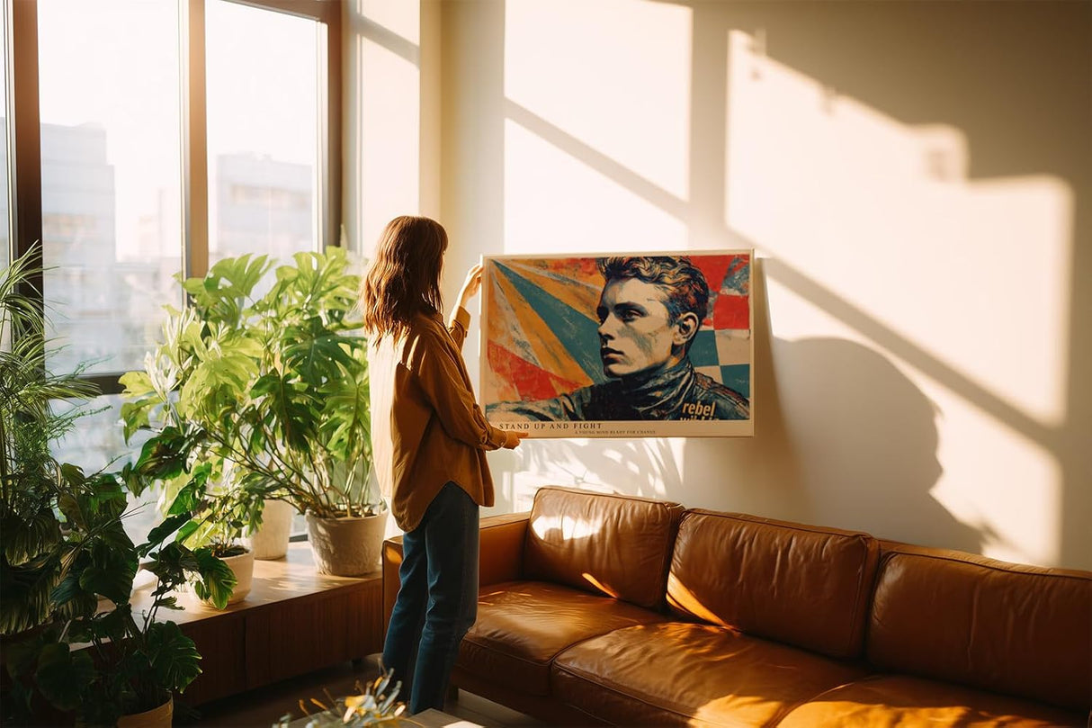 Paul Sinus Wandbild 120x80cm Rebellisches Portrait Pop Art Stil in Rot Blau Gelb Moderne Wanddekoration