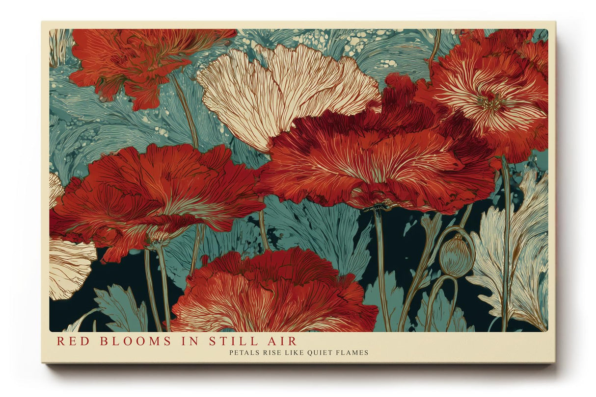Paul Sinus Wandbild 120x80cm Red Blooms in Still Air elegante rote Blumen Illustration florale Kunst Poster für Wohnzimmer Schlafzimmer Büro