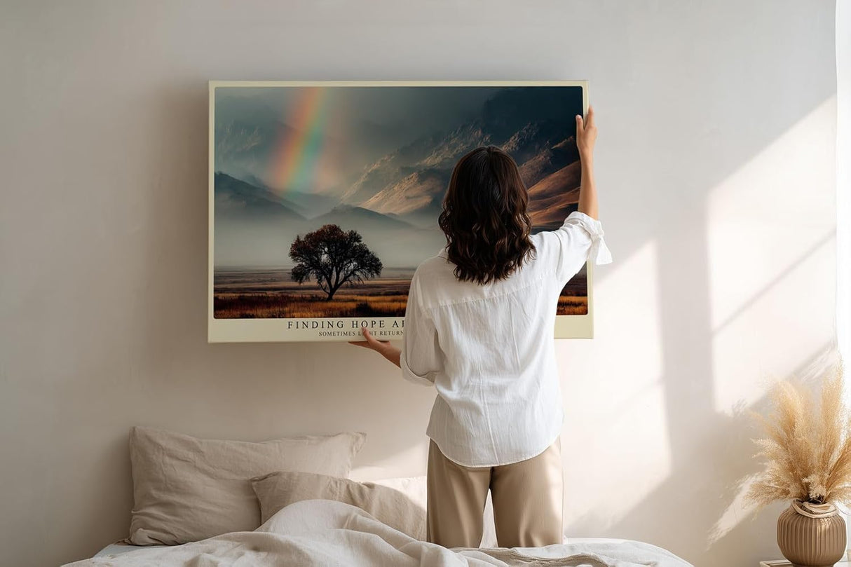 Paul Sinus Wandbild 120x80cm Regenbogen Landschaft Gebirge Naturfotografie hoffnungsvolle Szene moderne Wanddekoration fuer Wohnzimmer Büro