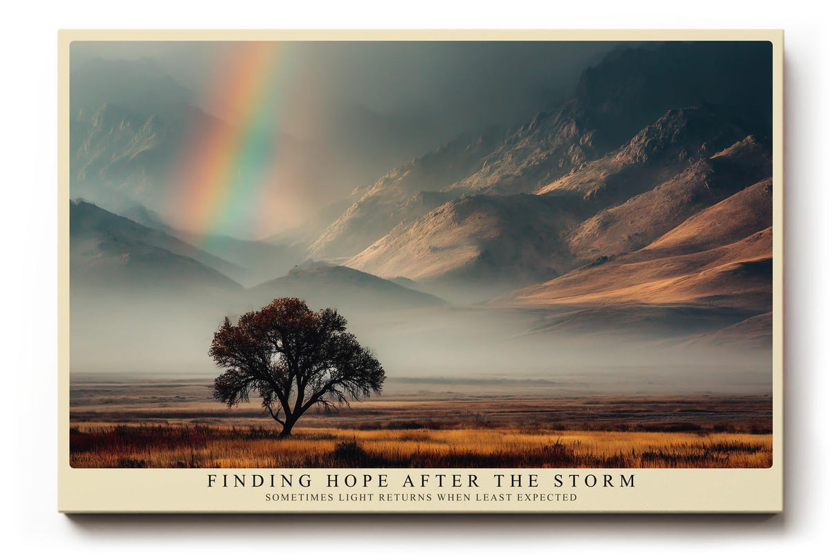 Paul Sinus Wandbild 120x80cm Regenbogen Landschaft Gebirge Naturfotografie hoffnungsvolle Szene moderne Wanddekoration fuer Wohnzimmer Büro