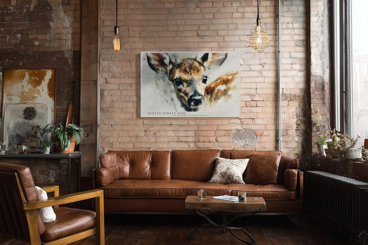 Paul Sinus Wandbild 120x80cm Reh Aquarell Tierportraet moderne Waldtier Kunst sanfte Naturfarben stilvolle Wanddekoration fuer Wohnzimmer Büro