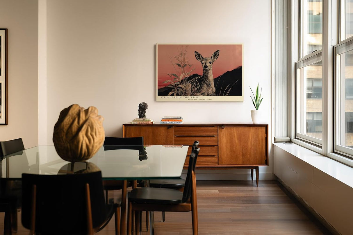 Paul Sinus Wandbild 120x80cm Reh in ruhiger Landschaft – Naturmotiv mit warmem Abendhimmel und stiller Atmosphäre