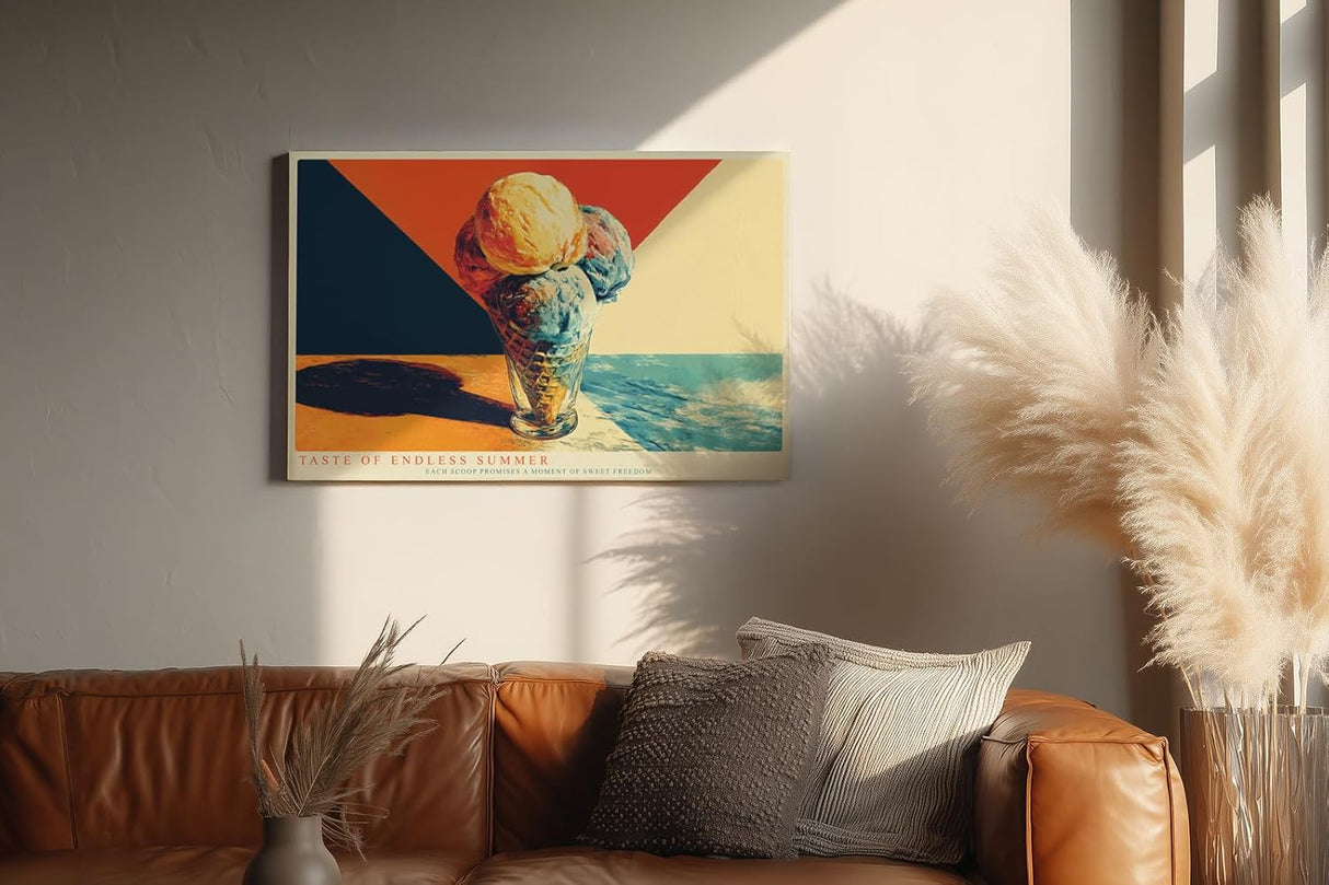Paul Sinus Wandbild 120x80cm Retro Eisbecher Pop Art Dessertmotiv farbenfrohe moderne Kunst fuer Kueche und Wohnräume