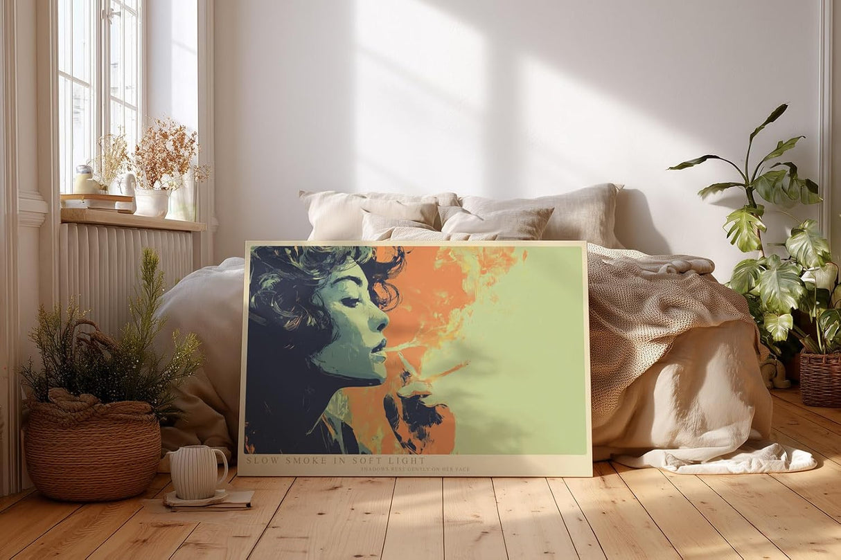 Paul Sinus Wandbild 120x80cm Retro Frauenportrait mit Zigarette moderne Pop Art Kunst in sanften Farben stilvolle Wanddekoration