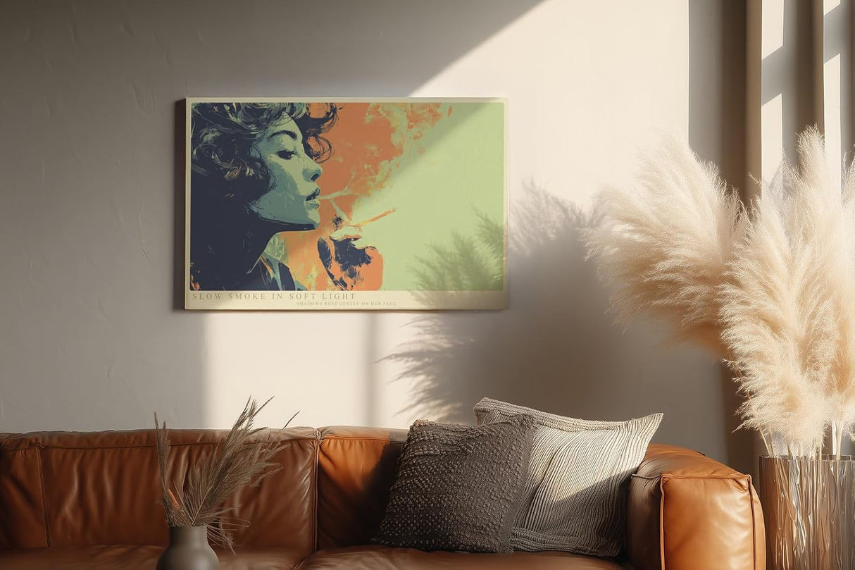 Paul Sinus Wandbild 120x80cm Retro Frauenportrait mit Zigarette moderne Pop Art Kunst in sanften Farben stilvolle Wanddekoration