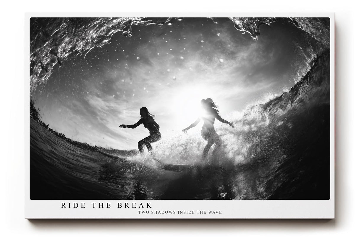 Paul Sinus Wandbild 120x80cm Ride the Break Surfer in Welle schwarz weiß Action Fotokunst modernes Meer Poster für Wohnzimmer Büro Strand Dekoration