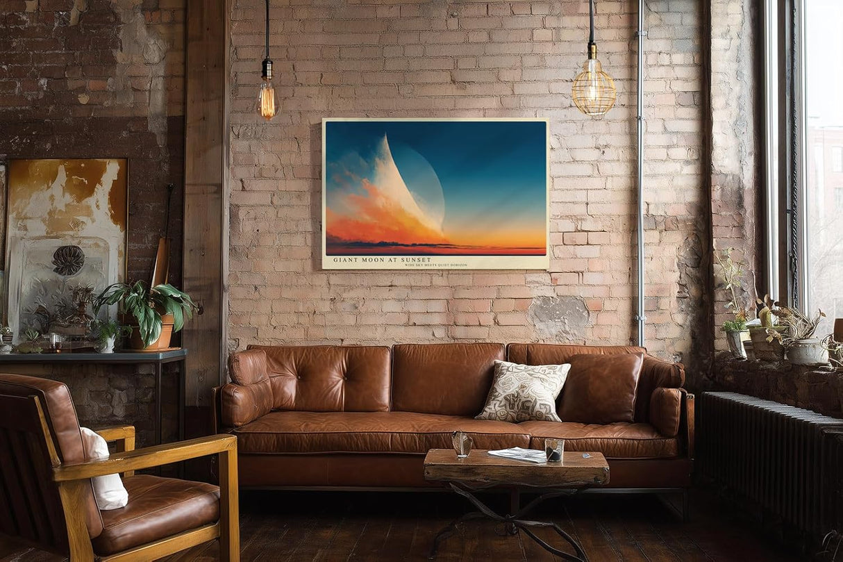 Paul Sinus Wandbild 120x80cm riesiger Mond Sonnenuntergang moderne Landschaft Kunst Himmel Natur Kunstdruck stilvolle Wanddekoration fuer Wohnzimmer Schlafzimmer Büro