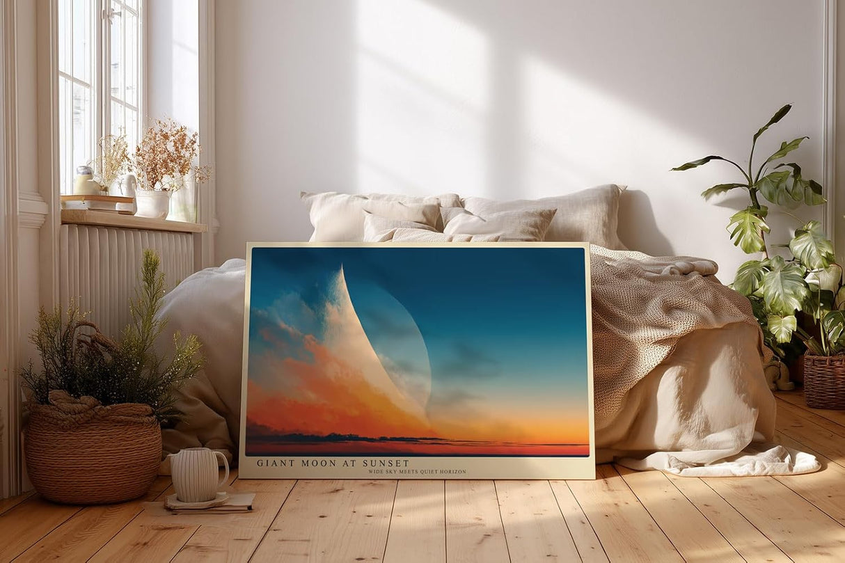 Paul Sinus Wandbild 120x80cm riesiger Mond Sonnenuntergang moderne Landschaft Kunst Himmel Natur Kunstdruck stilvolle Wanddekoration fuer Wohnzimmer Schlafzimmer Büro
