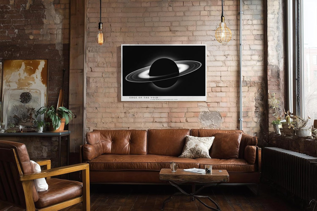 Paul Sinus Wandbild 120x80cm Ringplanet Kosmos Minimalistische Weltraum Kunst Schwarz Weiss Planet Illustration Kunstdruck Poster Grosse Wanddekoration fuer Wohnzimmer Büro Schlafzimmer