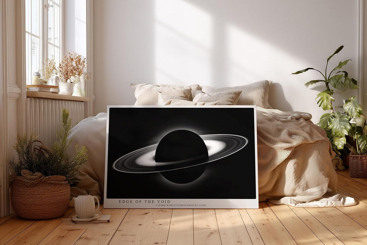 Paul Sinus Wandbild 120x80cm Ringplanet Kosmos Minimalistische Weltraum Kunst Schwarz Weiss Planet Illustration Kunstdruck Poster Grosse Wanddekoration fuer Wohnzimmer Büro Schlafzimmer
