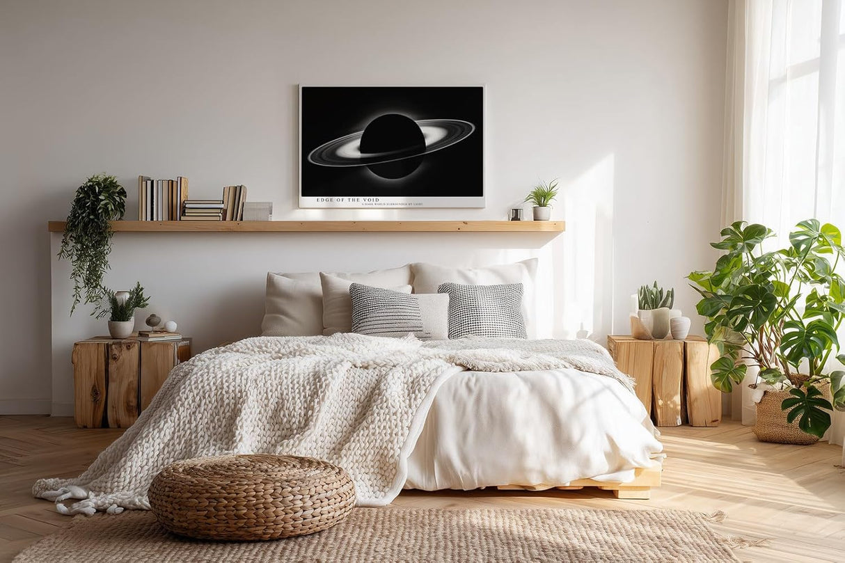 Paul Sinus Wandbild 120x80cm Ringplanet Kosmos Minimalistische Weltraum Kunst Schwarz Weiss Planet Illustration Kunstdruck Poster Grosse Wanddekoration fuer Wohnzimmer Büro Schlafzimmer