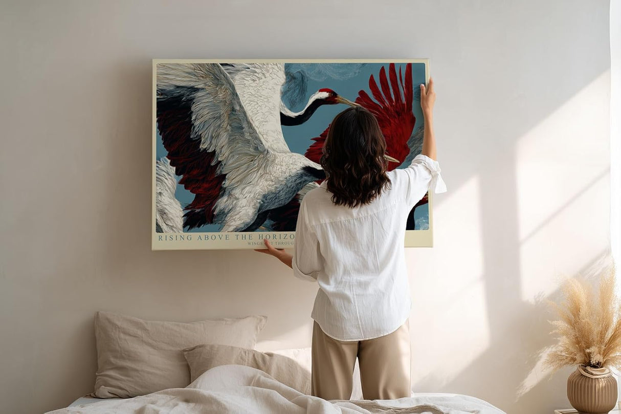 Paul Sinus Wandbild 120x80cm Rising Above the Horizon elegante Kraniche im Flug moderne Tierkunst Poster für Wohnzimmer Büro