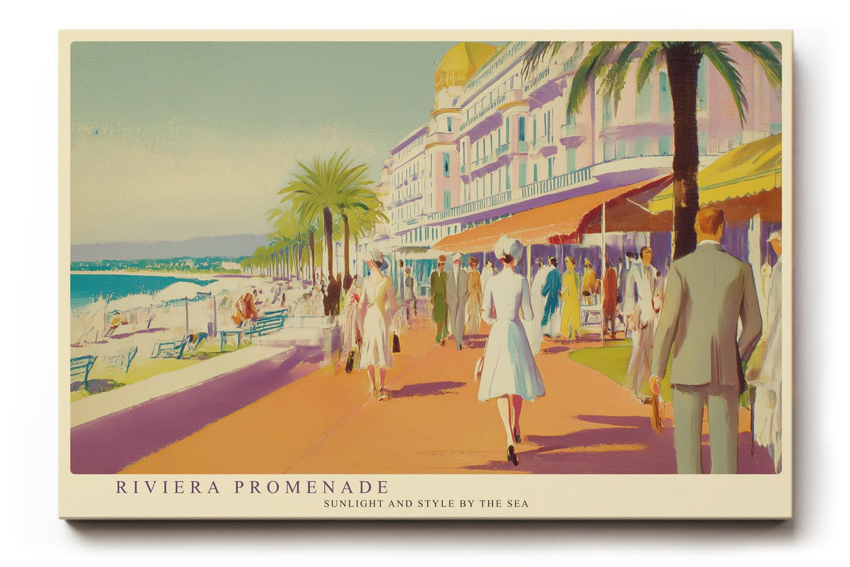 Paul Sinus Wandbild 120x80cm Riviera Promenade Küstenstadt Kunst LeinWandbild 120x80cm Mediterrane Strand Szene Wanddekoration