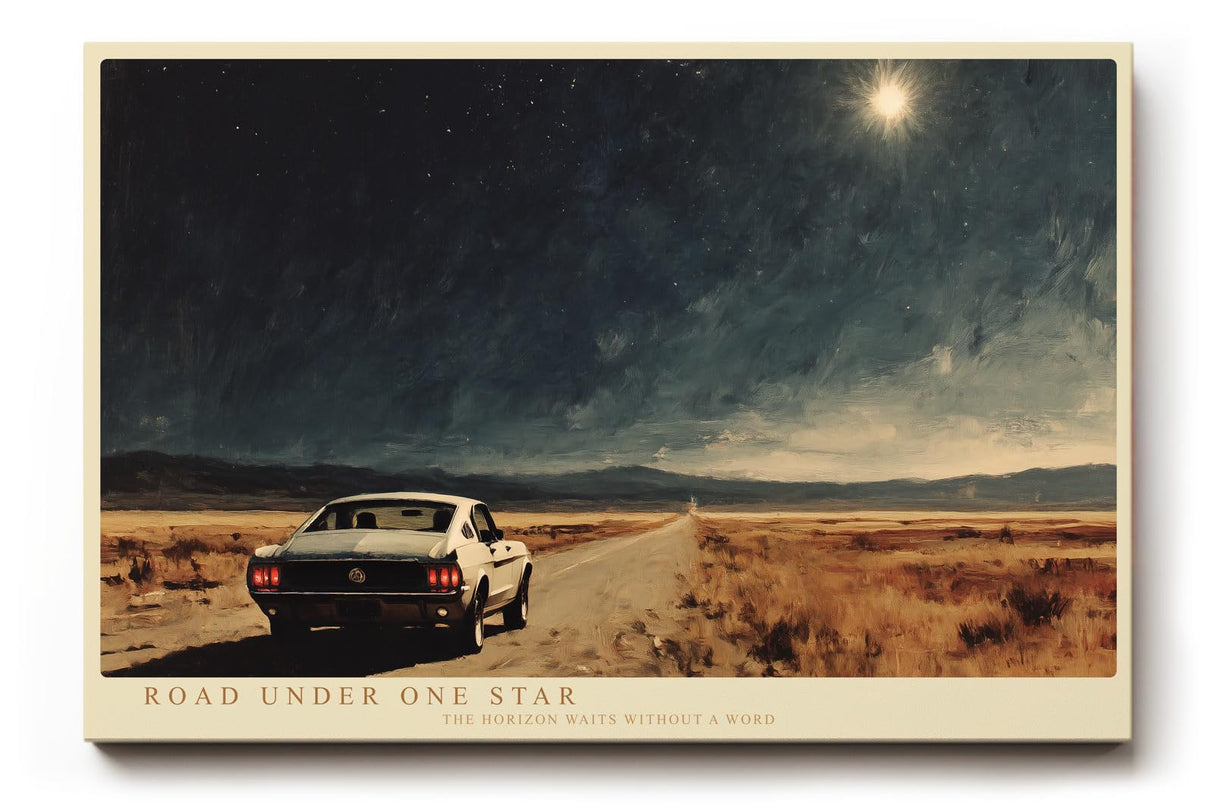 Paul Sinus Wandbild 120x80cm Road Under One Star Nachtlandschaft mit Auto und Sternenhimmel Moderne Reise Kunst fuer Wohnzimmer Büro und Flur