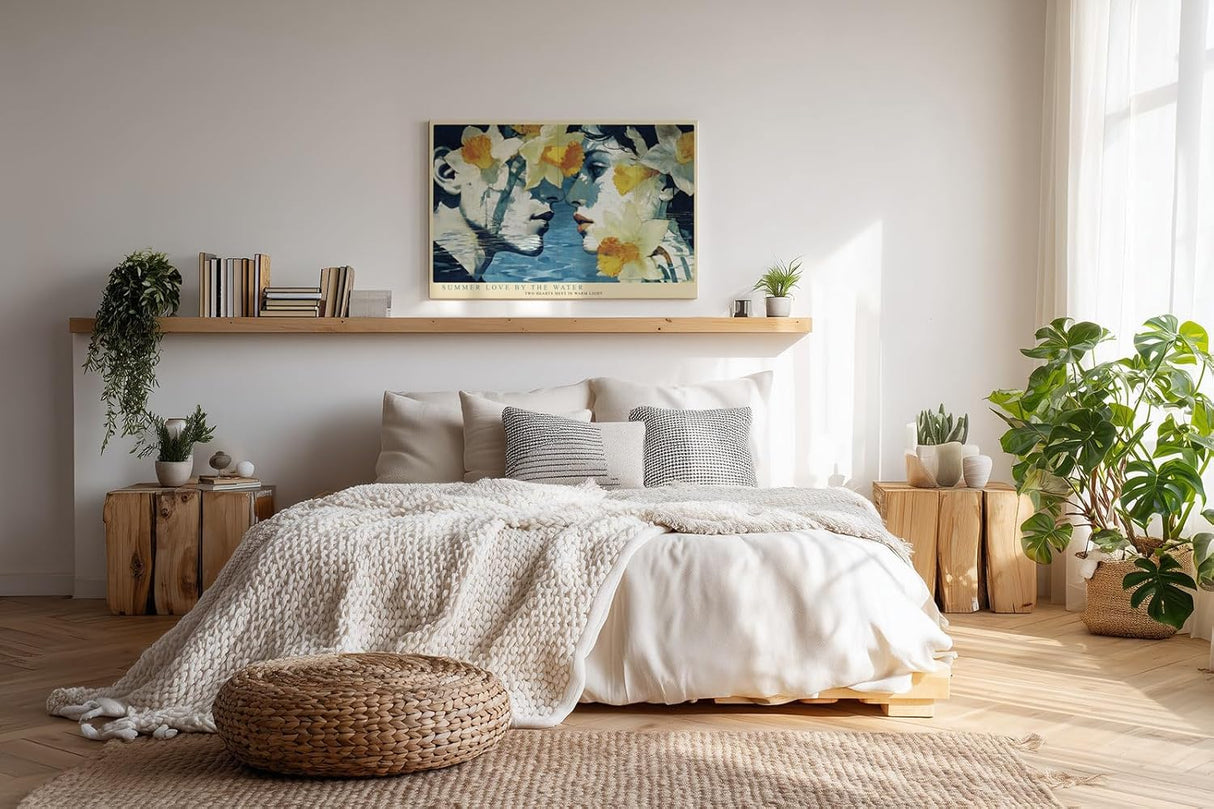 Paul Sinus Wandbild 120x80cm Romantische Frauen Portrait Kunst mit Blumen Moderne Collage in Blau Weiß und Gelb für Wohnzimmer Schlafzimmer Büro