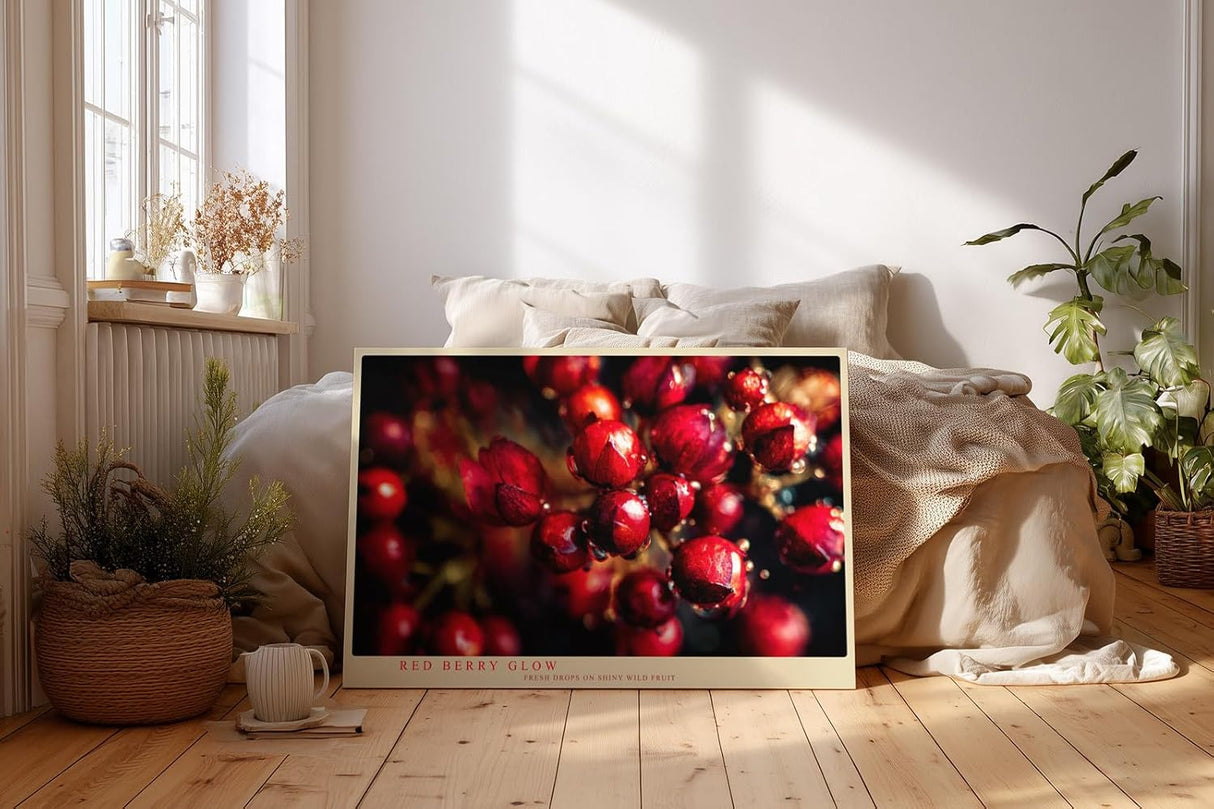 Paul Sinus Wandbild 120x80cm rote Beeren Makrofotografie mit Wassertropfen moderne Natur Fotokunst lebendiges Frucht Kunstbild für Küche Esszimmer Wohnzimmer