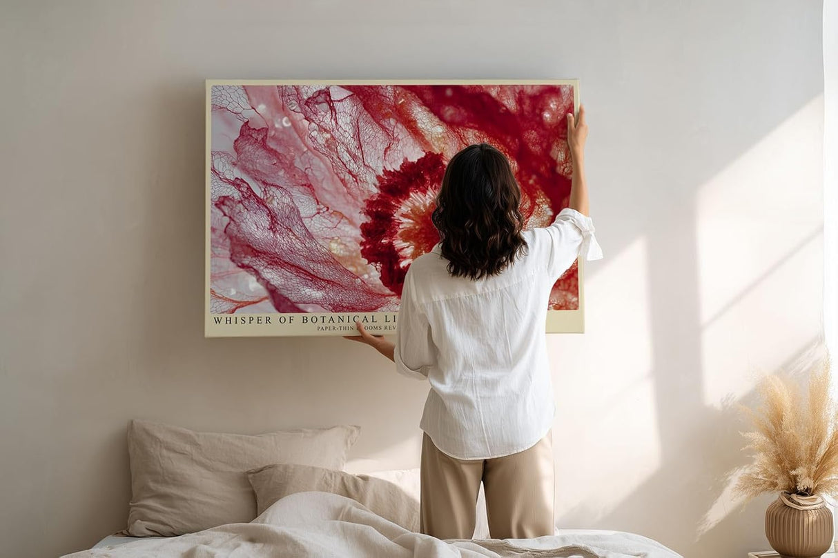 Paul Sinus Wandbild 120x80cm Rote Bluete Makro botanische Kunst transparente Blüten Wanddekoration Wohnzimmer Schlafzimmer