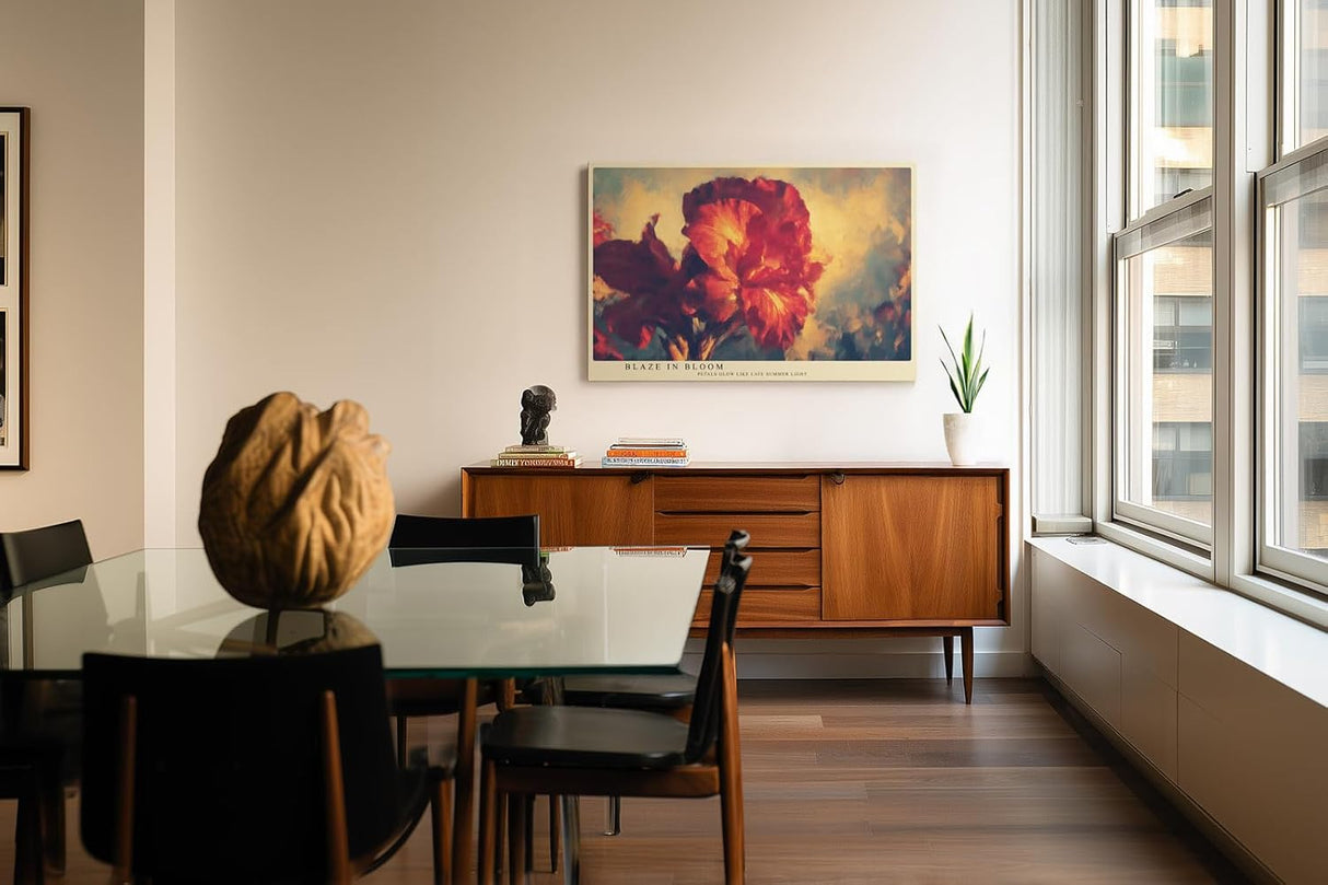 Paul Sinus Wandbild 120x80cm rote Blume expressive Blumenmalerei warme Farben moderne florale Kunst Wanddekoration fuer Wohnzimmer Büro