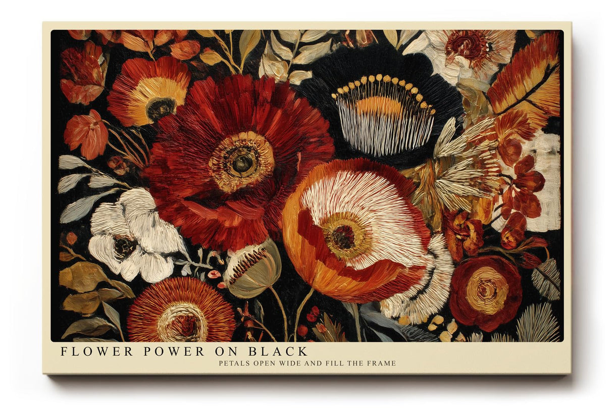 Paul Sinus Wandbild 120x80cm Rote Blumen auf Schwarz Botanische Kunst mit Mohnblumen Moderne Wanddekoration