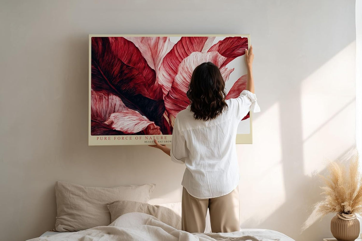 Paul Sinus Wandbild 120x80cm rote tropische Blaetter moderne botanische Kunst abstrakte Pflanzenillustration grosses Kunstbild stilvolle Wanddekoration fuer Wohnzimmer Büro