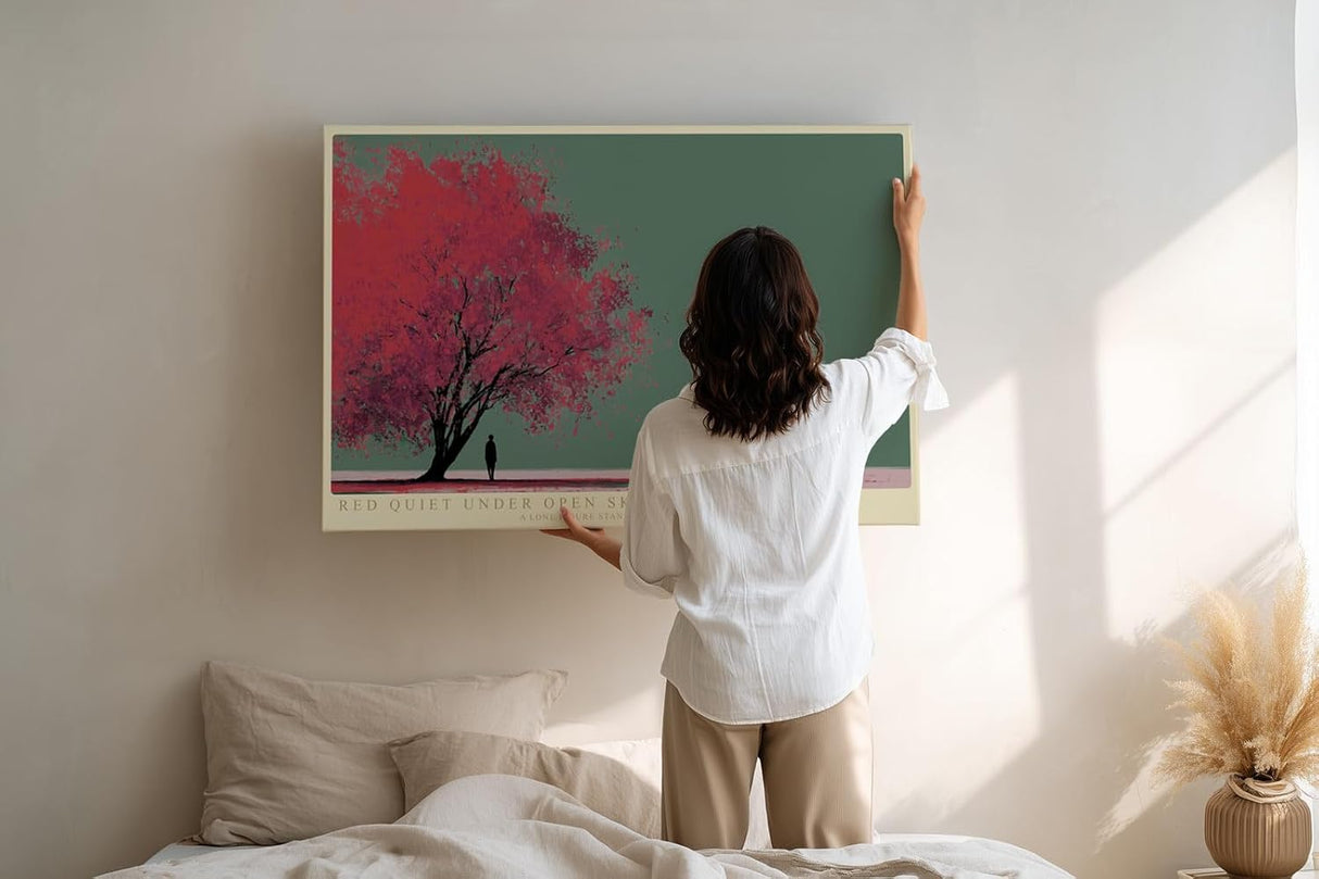 Paul Sinus Wandbild 120x80cm Roter Baum minimalistische Natur Illustration moderne Landschaft Kunst Wanddekoration