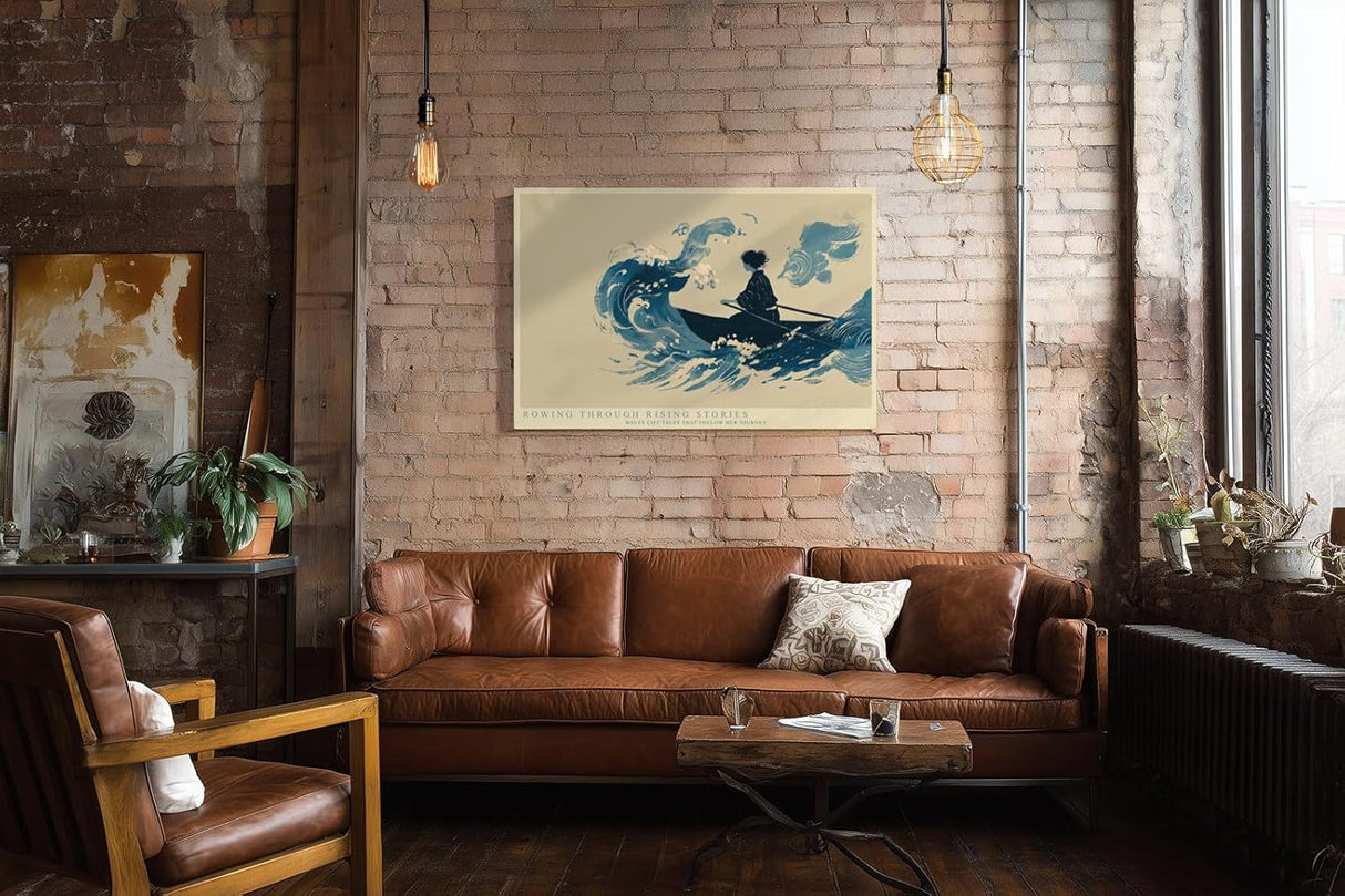 Paul Sinus Wandbild 120x80cm Ruderboot in grossen Wellen moderne maritime Illustration