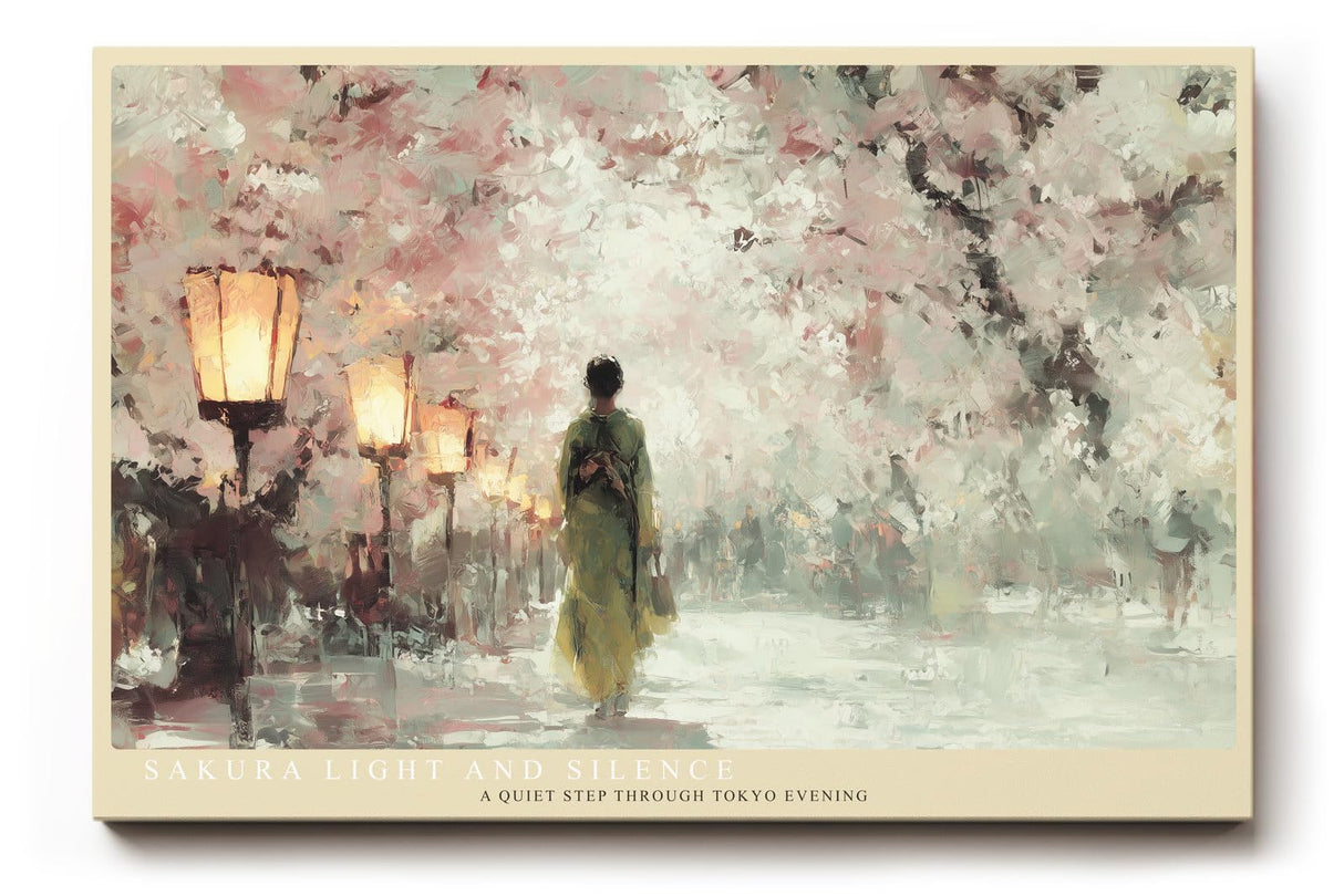 Paul Sinus Wandbild 120x80cm Sakura Abend in Tokio Japanische Kirschblueten Allee mit Laternen Ruhige Asiatische Kunst Wanddekoration